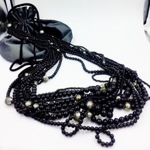 MONIES NECKLACE BLACK BEADS LONG FROM ESKANDAR NY
